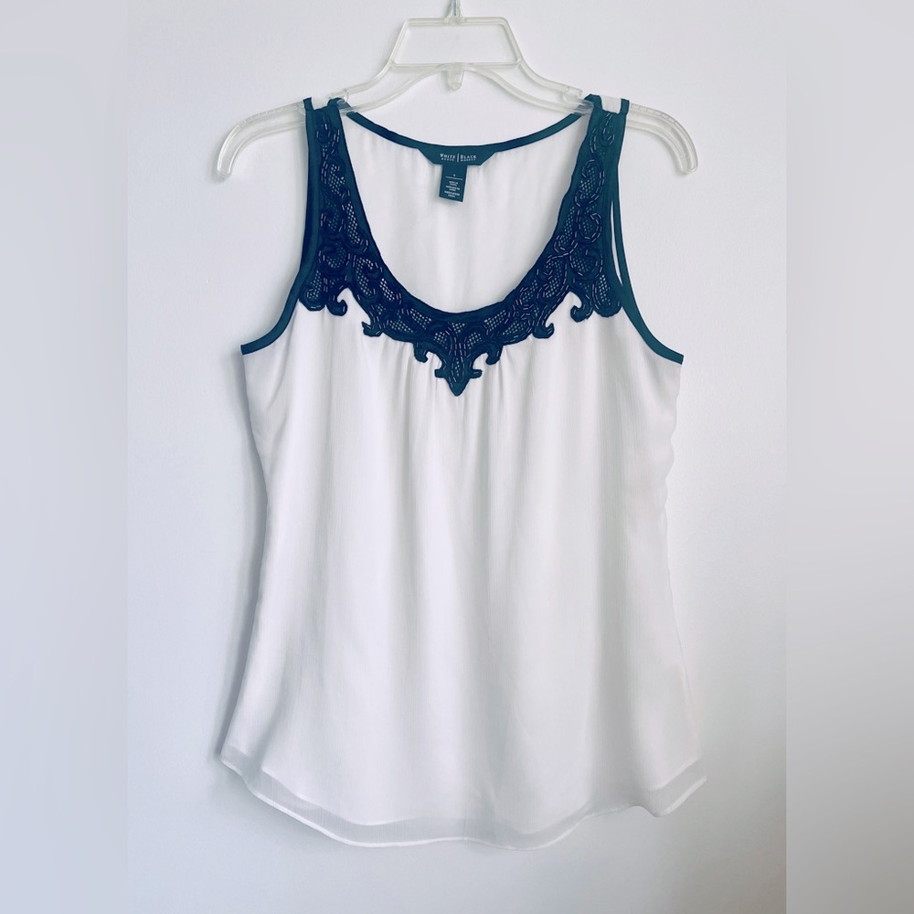 Size S White House Black Market White Embroidered Top